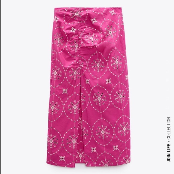 Zara Dresses & Skirts - Zara Pink Cutwork Embroidered Skirt